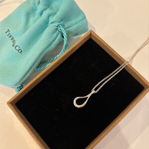 AUTH Tiffany & Co. Silver Open Teardrop Necklace